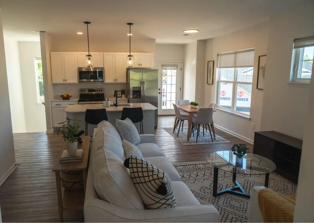 Floor plan C living room, 1 bed 1 bath, 873 sq ft